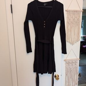Lulu's Black Long Sleeve Ribbed Dress